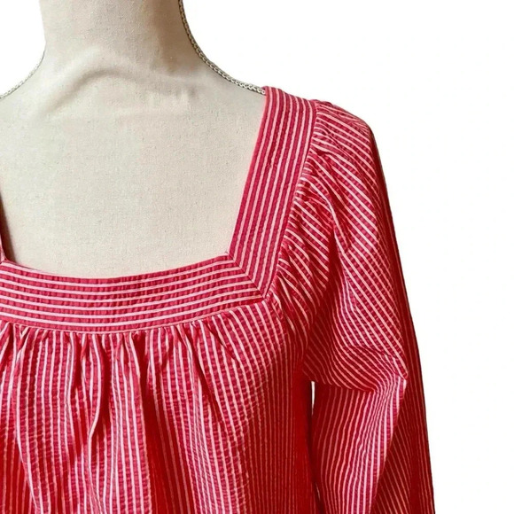 J.Crew Red White Striped Square Neck Seersucker Top Size M | Style AW133 - Picture 3 of 13